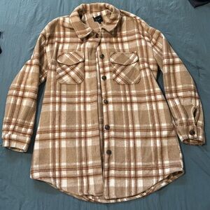 Love Tree Tan and Cream Plaid Jacket Large